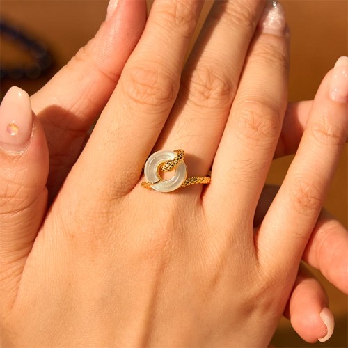 Chalcedony Peace Buckle 925 Sterling Silver Snake Ring