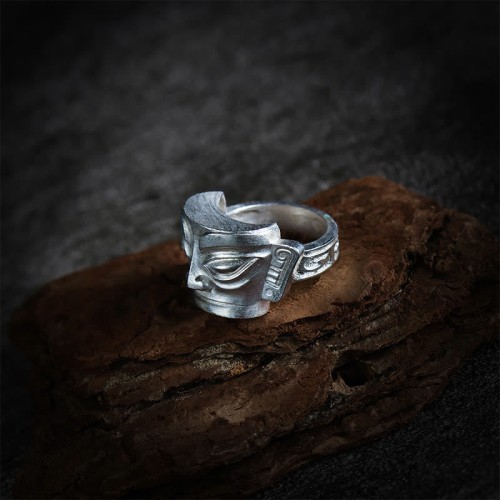 999 Sterling Silver Sanxingdui Mask Protection Ring 999 Sterling Silver Sanxingdui Mask Protection Ring