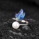 925 Silver Pearl Butterfly Healing Necklace & Earrings Ring