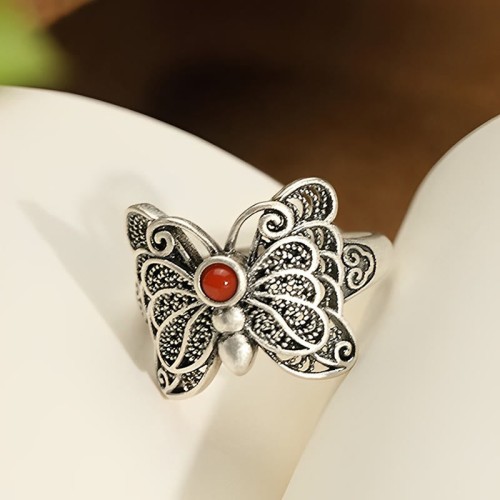 925 Sterling Silver Red Agate Butterfly Set