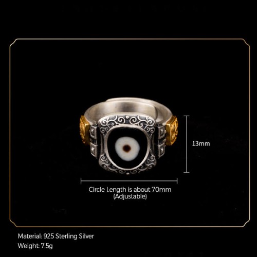 925 Silver Zakiram Goddess Dzi Bead Protection Ring