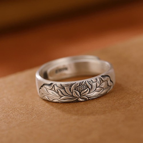 999 Sterling Silver Lotus Plum Blossom Enlightenment Ring 999 Sterling Silver Lotus Plum Blossom Enlightenment Ring