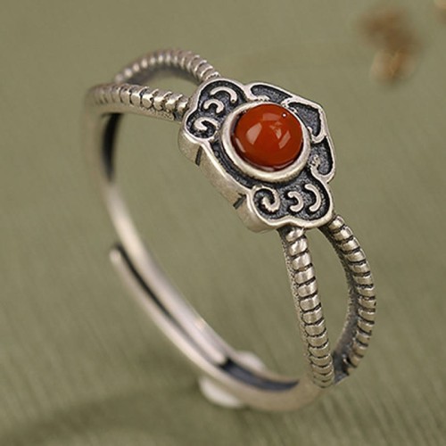 925 Silver Red Agate Logical Thinking Ring