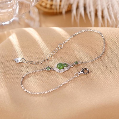 925 Sterling Silver Hetian Cyan Jade Gourd Luck Set 925 Sterling Silver Hetian Cyan Jade Gourd Luck Set