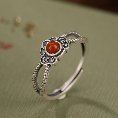 925 Silver Red Agate Logical Thinking Ring