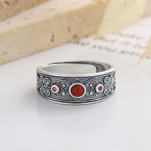 925 Sterling Silver Red Agate Logical Thinking Ring