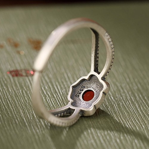 925 Silver Red Agate Logical Thinking Ring