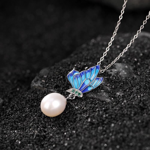 925 Silver Pearl Butterfly Healing Necklace & Earrings Ring
