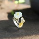 925 Silver Plated Copper White Jade Luck Ring