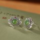 925 Silver Hetian Cyan Jade Luck Earrings Set