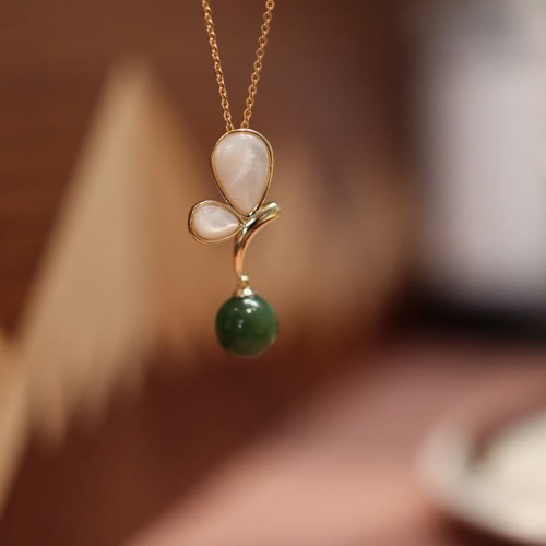 Butterfly Tridacna Stone Cyan Jade Jewelry Set Butterfly Tridacna Stone Cyan Jade Jewelry Set