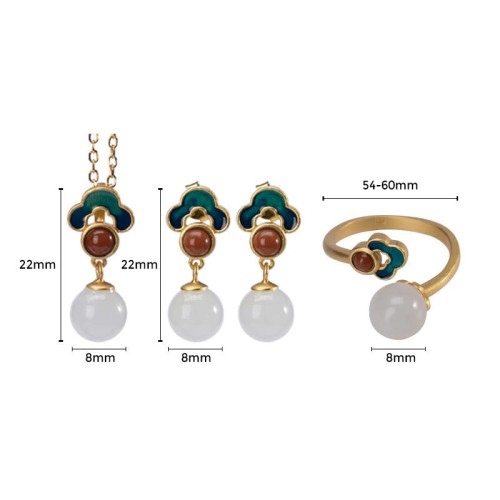 925 Silver Hetian White Jade Auspicious Necklace Set 925 Silver Hetian White Jade Auspicious Necklace Set