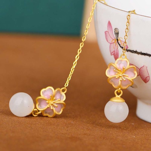 925 Silver Hetian Jade Cherry Blossom Luck Set