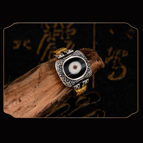 925 Silver Zakiram Goddess Dzi Bead Protection Ring