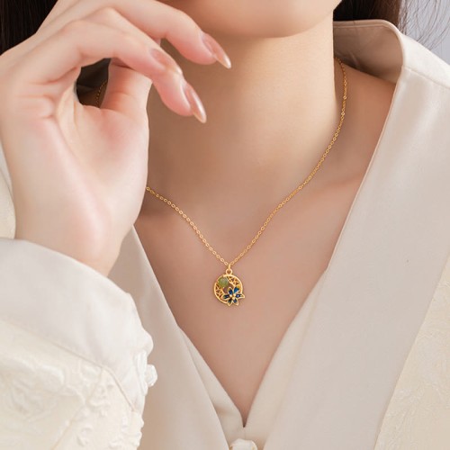 925 Sterling Silver Hetian Cyan Jade Luck Set 925 Sterling Silver Hetian Cyan Jade Luck Set