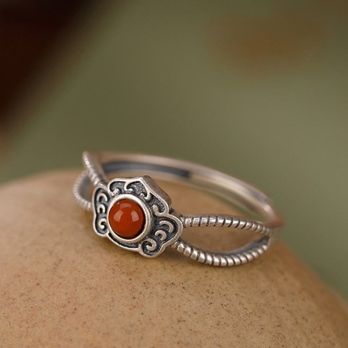 925 Silver Red Agate Logical Thinking Ring
