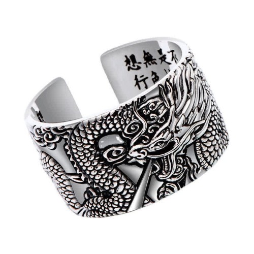 999 Sterling Silver Dragon Carved Protection Ring