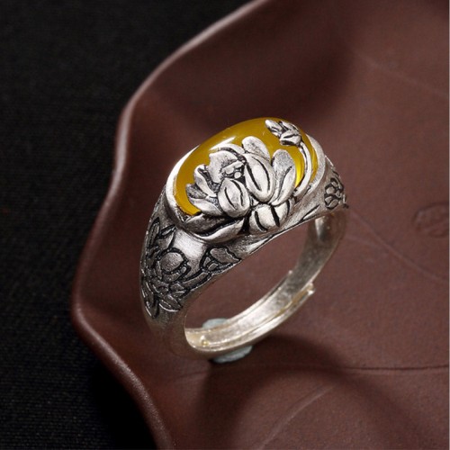 Citrine Lotus Blessing Ring