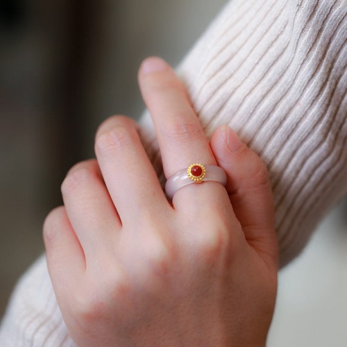 Agate Cyan Jade Protection Ring