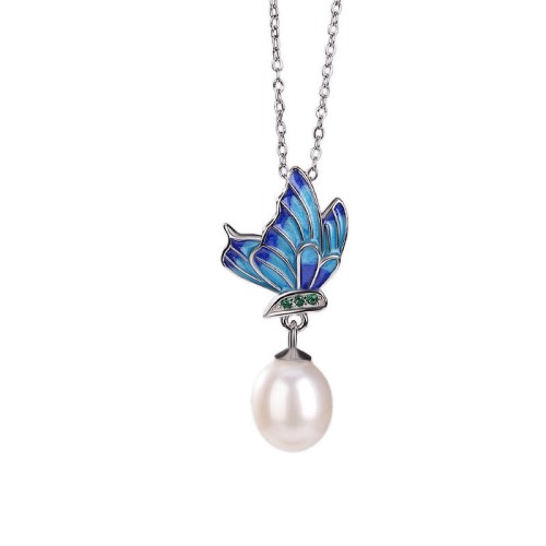 925 Silver Pearl Butterfly Healing Necklace & Earrings Ring