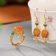 925 Silver Plated Amber Pearl Confidence Ring Set