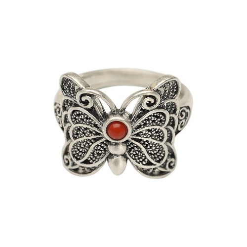 925 Sterling Silver Red Agate Butterfly Set