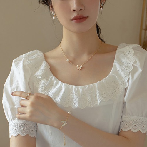 14K Gold-Plated Copper Pearl & Tridacna Butterfly Blessing Set