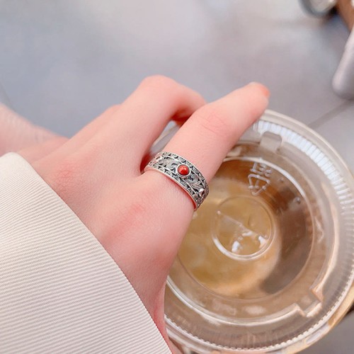 925 Sterling Silver Red Agate Logical Thinking Ring