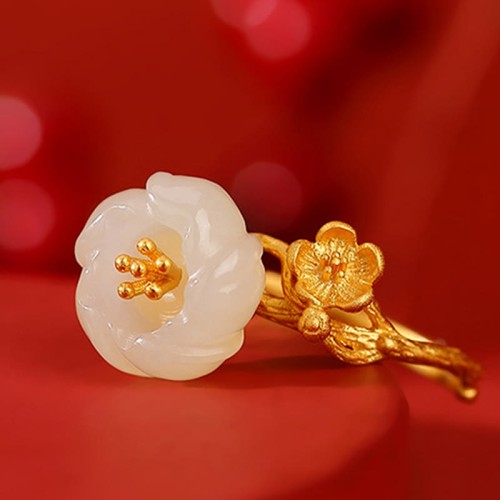 925 Sterling Silver Hetian Jade Plum Blossom Luck Set 925 Sterling Silver Hetian Jade Plum Blossom Luck Set