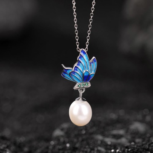 925 Silver Pearl Butterfly Healing Necklace & Earrings Ring
