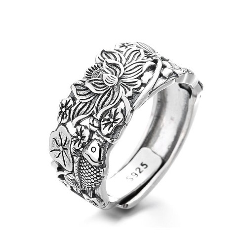 925 Silver Koi Fish Lotus Prosperity Ring