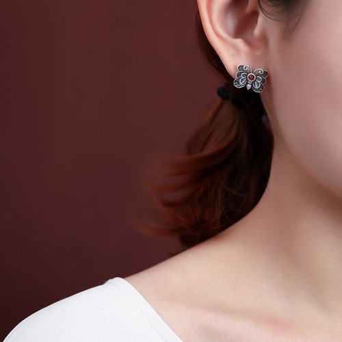 925 Sterling Silver Red Agate Butterfly Set