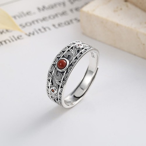 925 Sterling Silver Red Agate Logical Thinking Ring