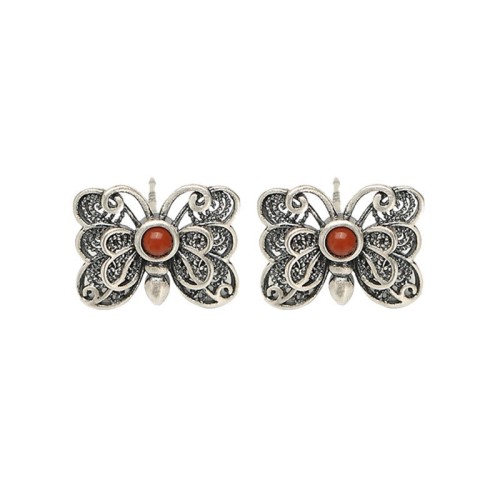 925 Sterling Silver Red Agate Butterfly Set