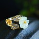 925 Silver Plated Copper White Jade Luck Ring