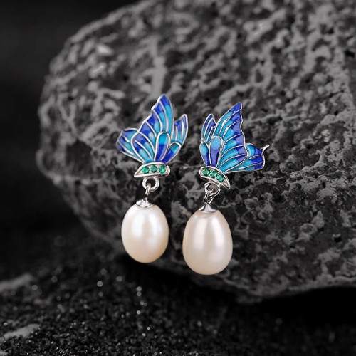 925 Silver Pearl Butterfly Healing Necklace & Earrings Ring