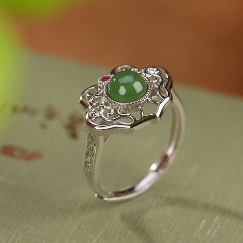 925 Silver Hetian Cyan Jade Luck Earrings Set