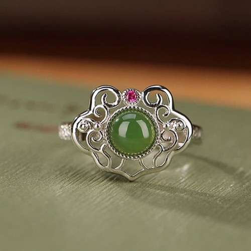 925 Silver Hetian Cyan Jade Luck Earrings Set