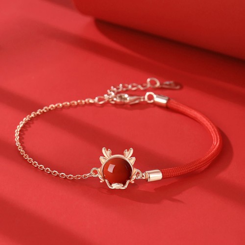 Flash Sale-925 Silver Year of the Dragon Cinnabar Red Agate Ring Set