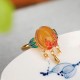 925 Silver Plated Amber Pearl Confidence Ring Set