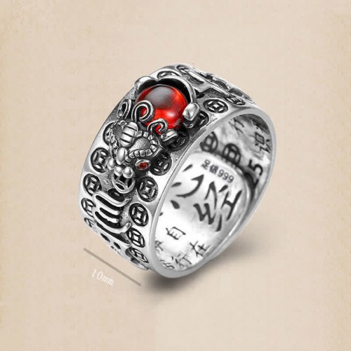 Feng Shui PiXiu Red Garnet Wealth Ring