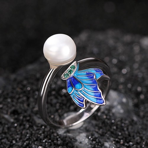 925 Silver Pearl Butterfly Healing Necklace & Earrings Ring