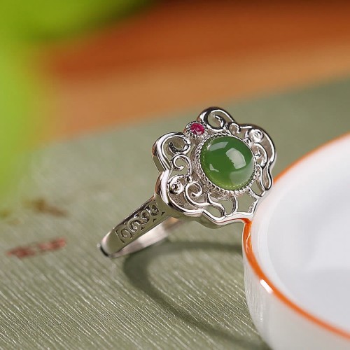 925 Silver Hetian Cyan Jade Luck Earrings Set