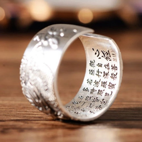 999 Sterling Silver Dragon Carved Protection Ring