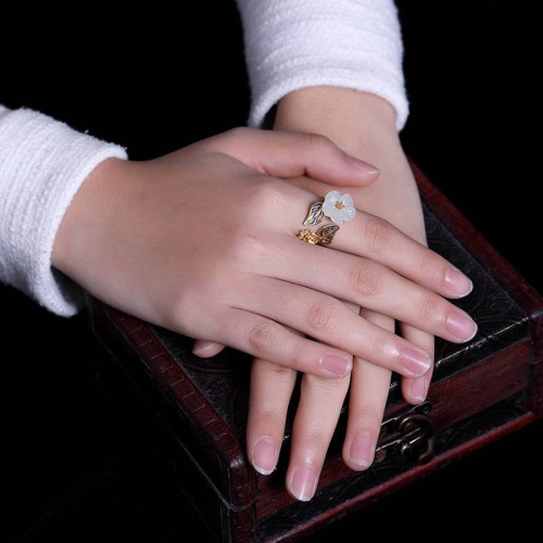 925 Silver Plated Copper White Jade Luck Ring