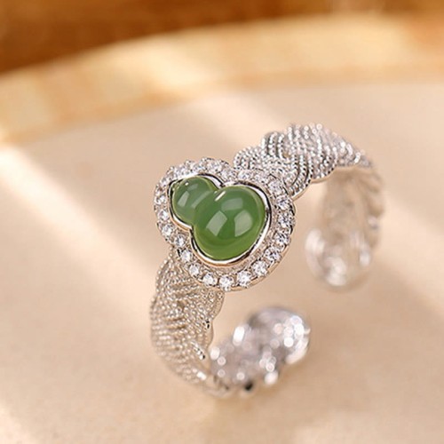 925 Sterling Silver Hetian Cyan Jade Gourd Luck Set 925 Sterling Silver Hetian Cyan Jade Gourd Luck Set