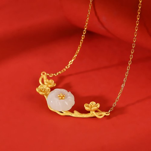 925 Sterling Silver Hetian Jade Plum Blossom Luck Set 925 Sterling Silver Hetian Jade Plum Blossom Luck Set