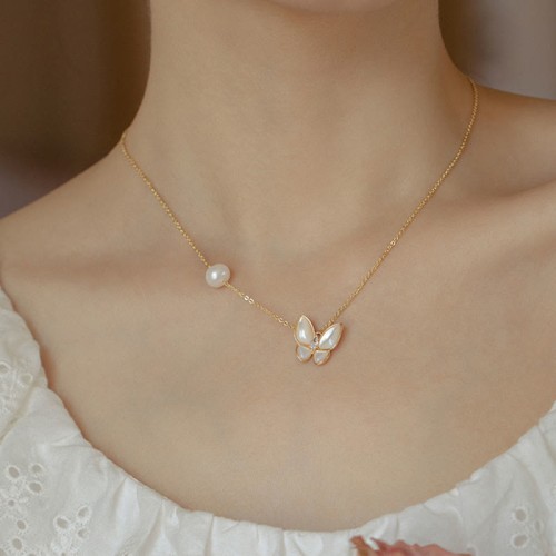 14K Gold-Plated Copper Pearl & Tridacna Butterfly Blessing Set