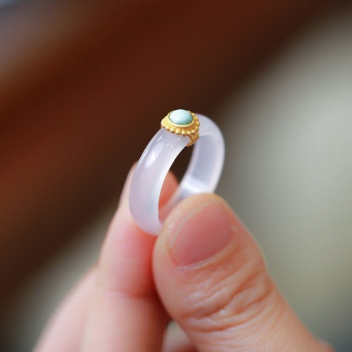 Agate Cyan Jade Protection Ring