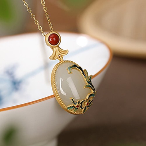 925 Sterling Silver Hetian Jade Vine Luck Set 925 Sterling Silver Hetian Jade Vine Luck Set